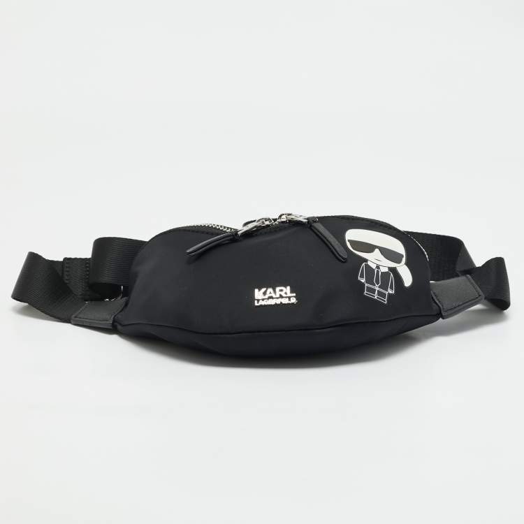 Pre Owned Karl Lagerfeld Black Leather and Nylon k/ikonik Belt Bag