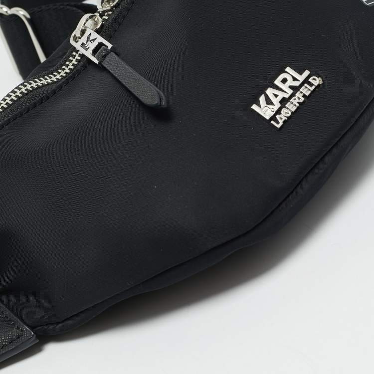 Pre Owned Karl Lagerfeld Black Leather and Nylon k/ikonik Belt Bag