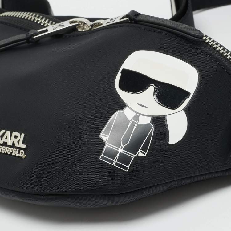 Pre Owned Karl Lagerfeld Black Leather and Nylon k/ikonik Belt Bag