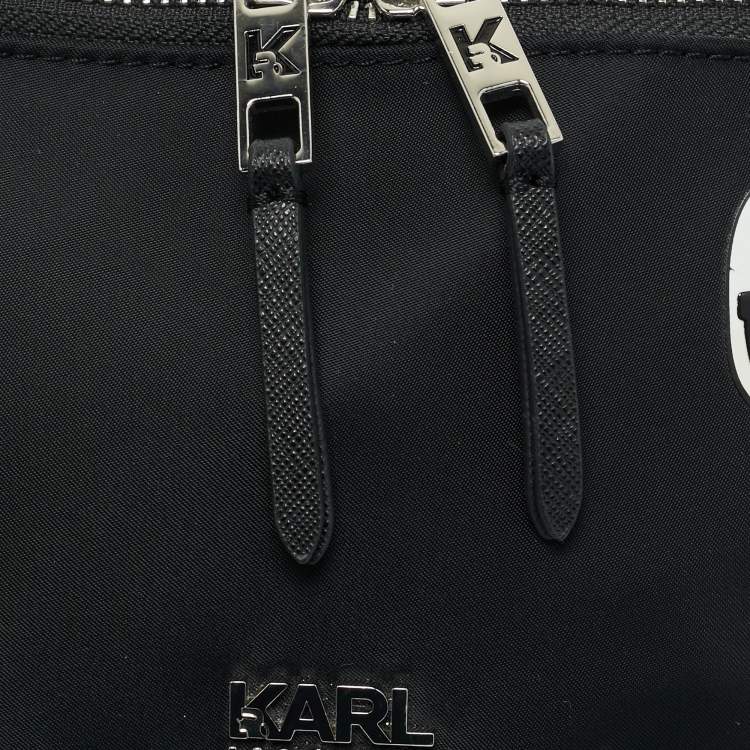 Pre Owned Karl Lagerfeld Black Leather and Nylon k/ikonik Belt Bag