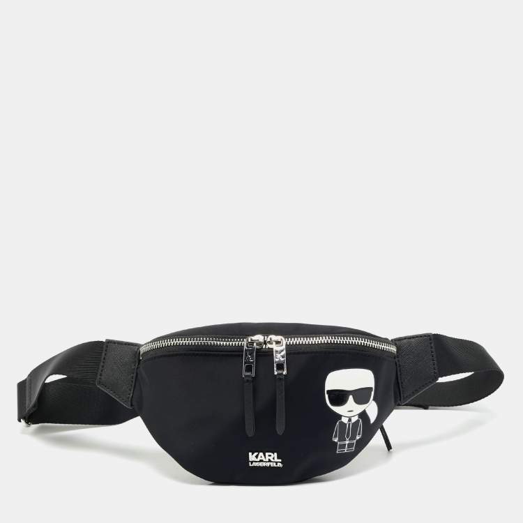 Pre Owned Karl Lagerfeld Black Leather and Nylon k/ikonik Belt Bag