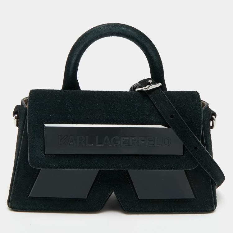 Pre Owned Karl Lagerfeld Black Suede Ikon/K Top Handle Bag