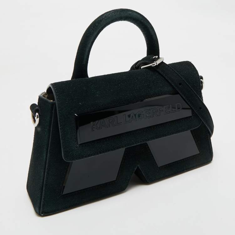 Pre Owned Karl Lagerfeld Black Suede Ikon/K Top Handle Bag