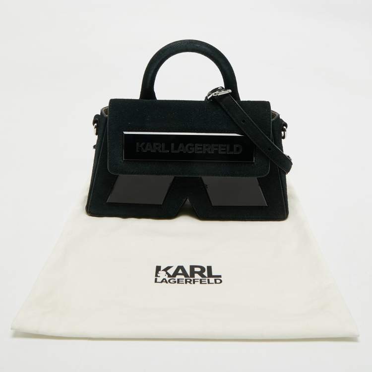 Pre Owned Karl Lagerfeld Black Suede Ikon/K Top Handle Bag