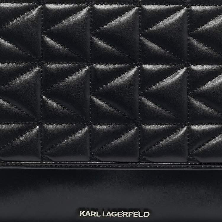 Pre Owned Karl Lagerfeld Black Leather K/Kuilted Flap Shoulder Bag