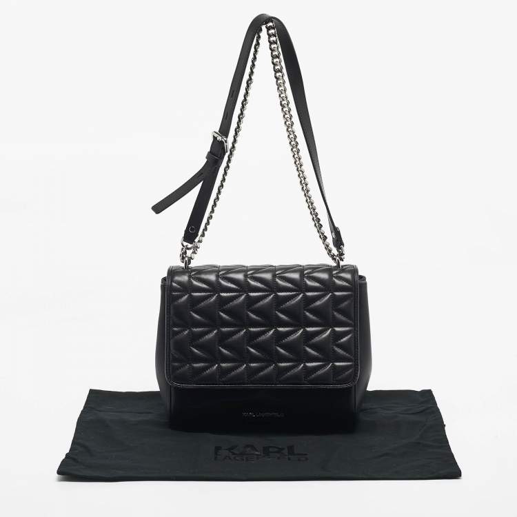 Pre Owned Karl Lagerfeld Black Leather K/Kuilted Flap Shoulder Bag