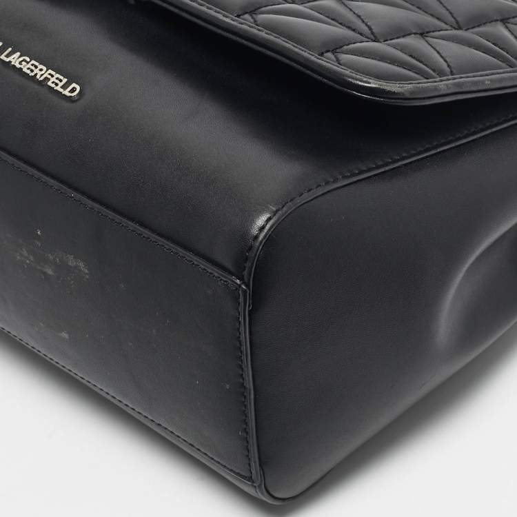Pre Owned Karl Lagerfeld Black Leather K/Kuilted Flap Shoulder Bag