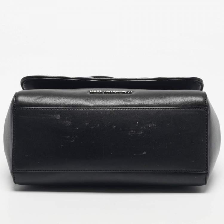Pre Owned Karl Lagerfeld Black Leather K/Kuilted Flap Shoulder Bag