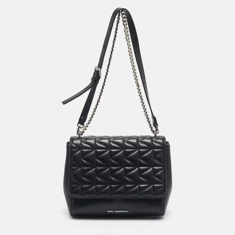 Pre Owned Karl Lagerfeld Black Leather K/Kuilted Flap Shoulder Bag
