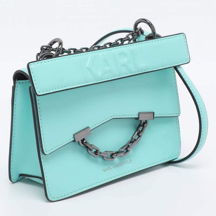 Pre Owned Karl Lagerfeld Turquoise Leather K/Seven 2.0 Crossbody Bag
