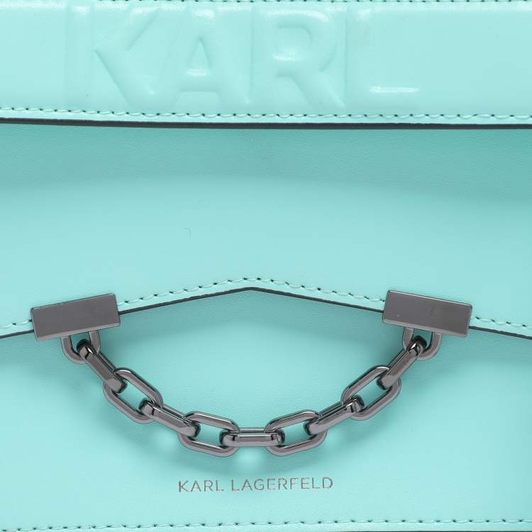 Pre Owned Karl Lagerfeld Turquoise Leather K/Seven 2.0 Crossbody Bag