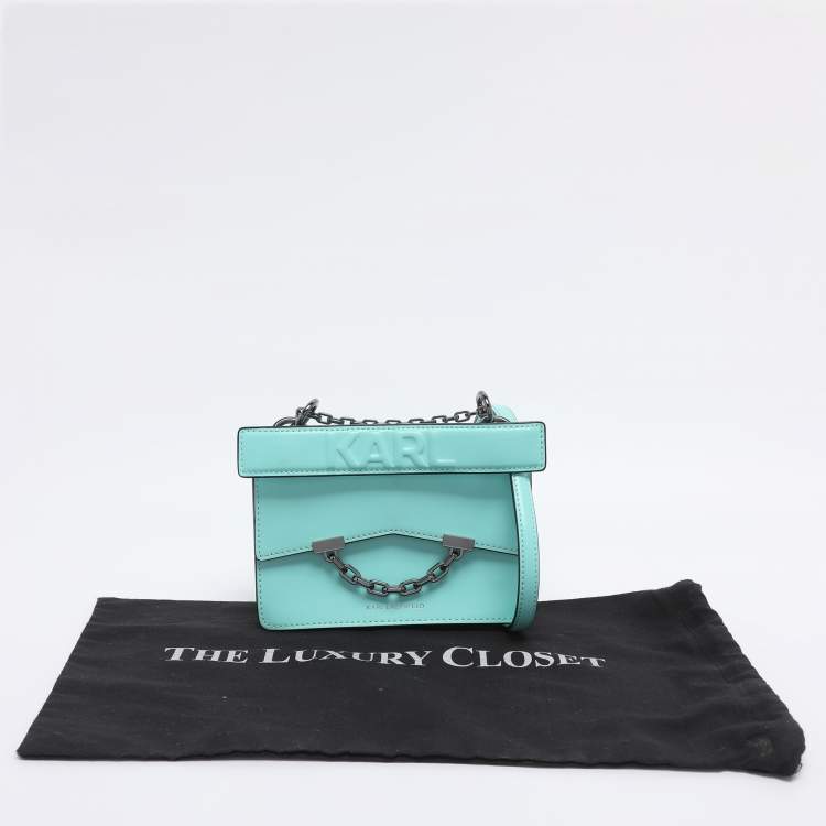 Pre Owned Karl Lagerfeld Turquoise Leather K/Seven 2.0 Crossbody Bag