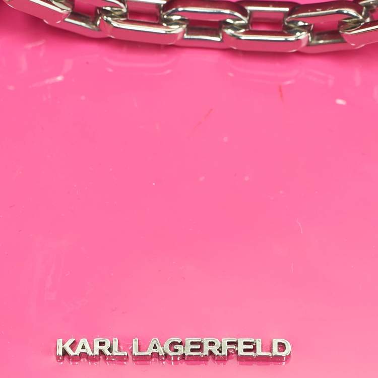 Pre Owned Karl Lagerfeld Pink Patent Leather K/Karl Seven Top Handle Bag