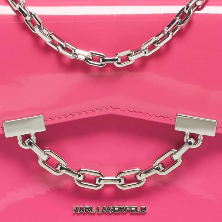 Pre Owned Karl Lagerfeld Pink Patent Leather K/Karl Seven Top Handle Bag