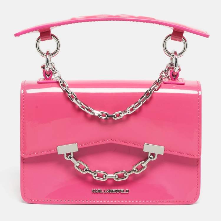 Pre Owned Karl Lagerfeld Pink Patent Leather K/Karl Seven Top Handle Bag