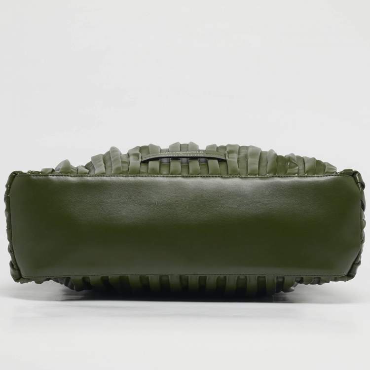 Pre Owned Karl Lagerfeld x Amber Valletta Green Pleated Faux Leather K/Kushion Fold Over Shoulder Bag