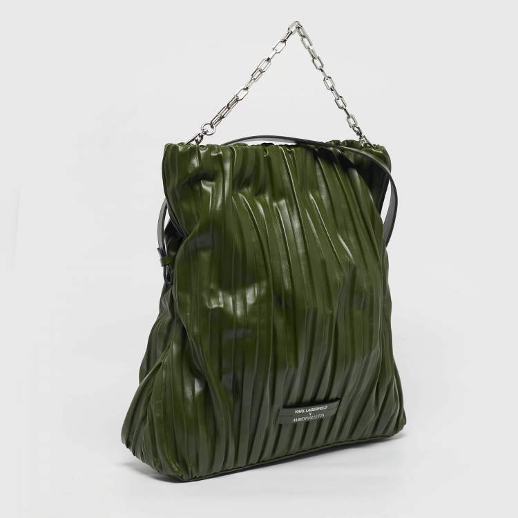 Pre Owned Karl Lagerfeld x Amber Valletta Green Pleated Faux Leather K/Kushion Fold Over Shoulder Bag