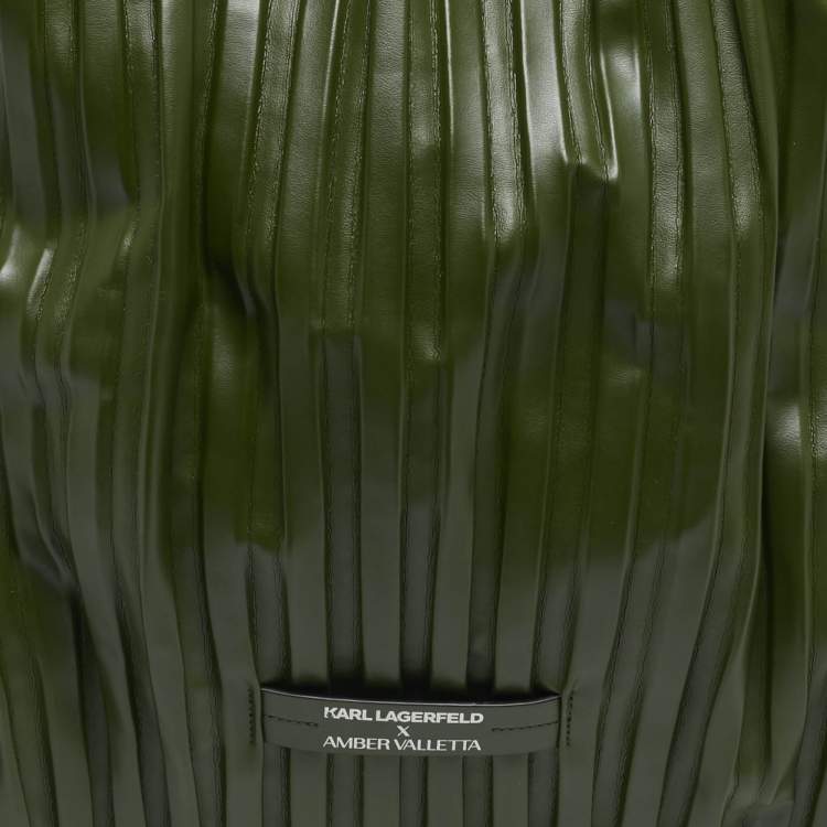 Pre Owned Karl Lagerfeld x Amber Valletta Green Pleated Faux Leather K/Kushion Fold Over Shoulder Bag