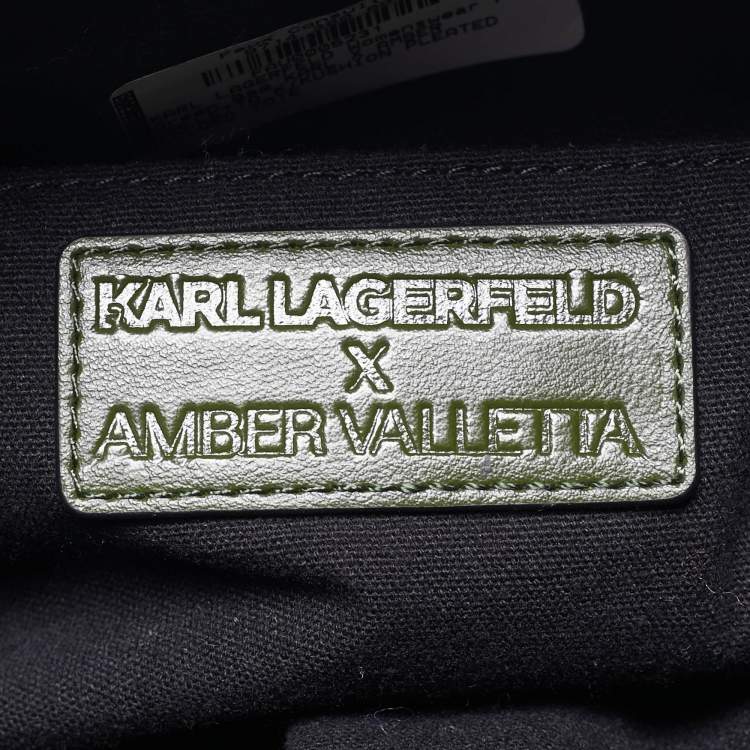 Pre Owned Karl Lagerfeld x Amber Valletta Green Pleated Faux Leather K/Kushion Fold Over Shoulder Bag