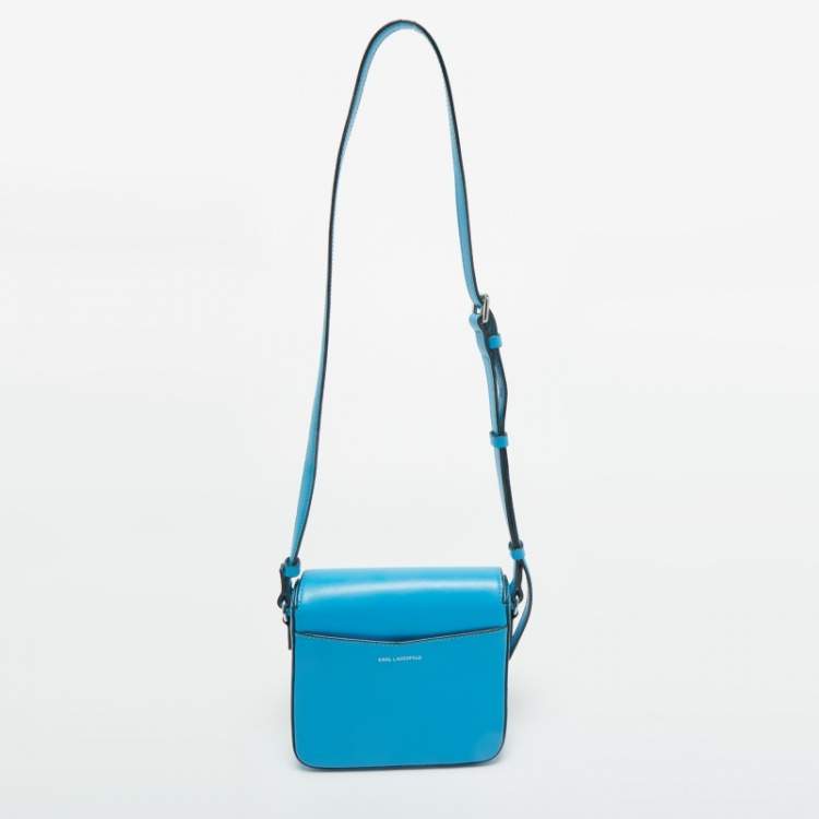 Pre Owned Karl Lagerfeld Blue Leather K/Autograph Crossbody Bag
