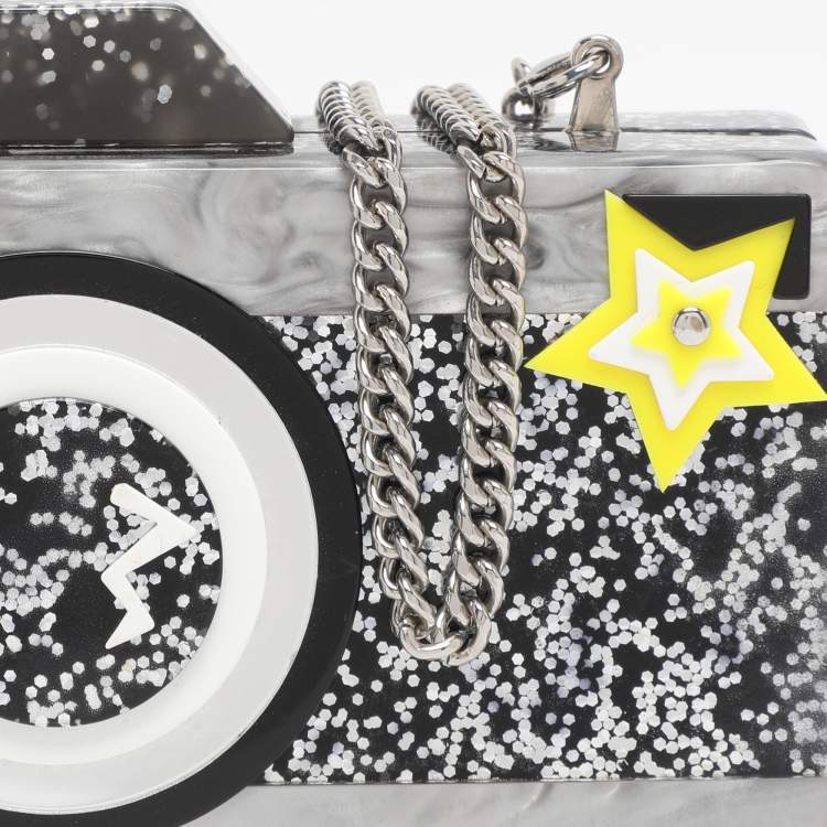 Pre Owned Karl Lagerfeld Grey Acrylic Seventees Camera Clutch