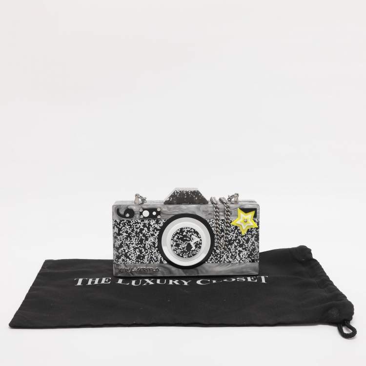 Pre Owned Karl Lagerfeld Grey Acrylic Seventees Camera Clutch