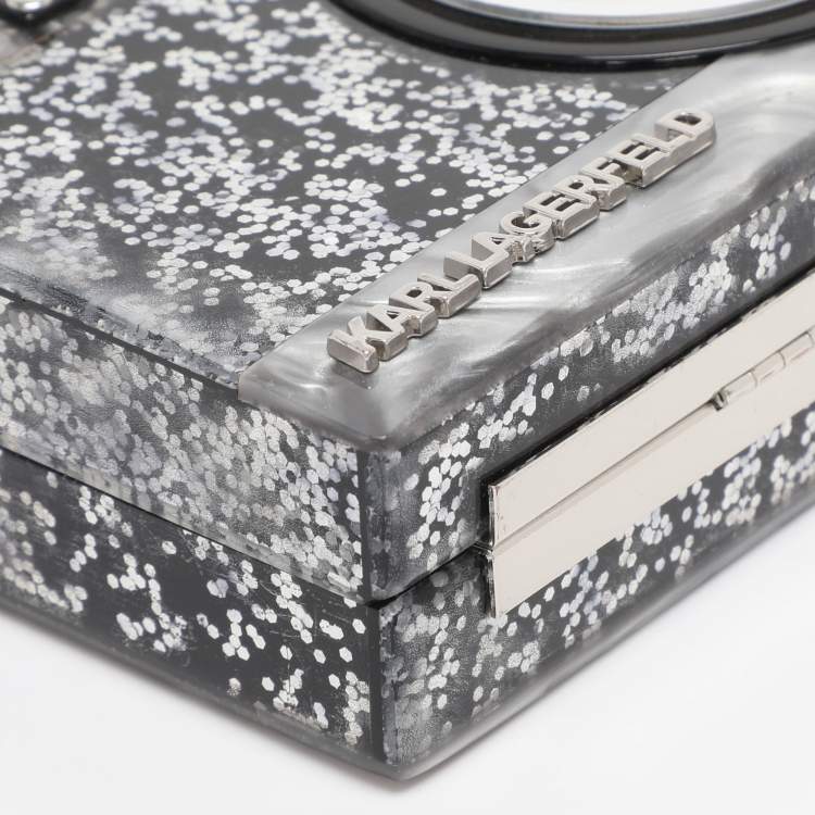 Pre Owned Karl Lagerfeld Grey Acrylic Seventees Camera Clutch