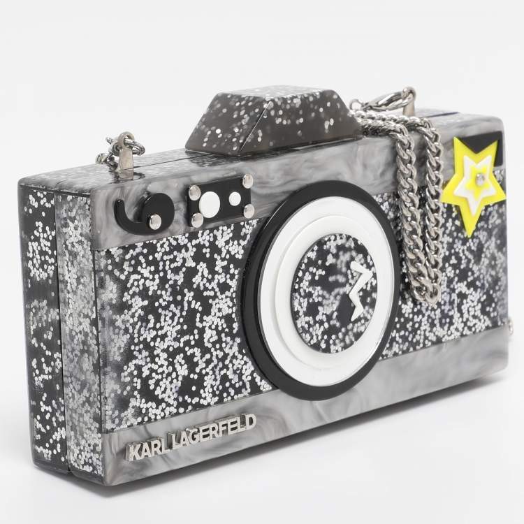 Pre Owned Karl Lagerfeld Grey Acrylic Seventees Camera Clutch