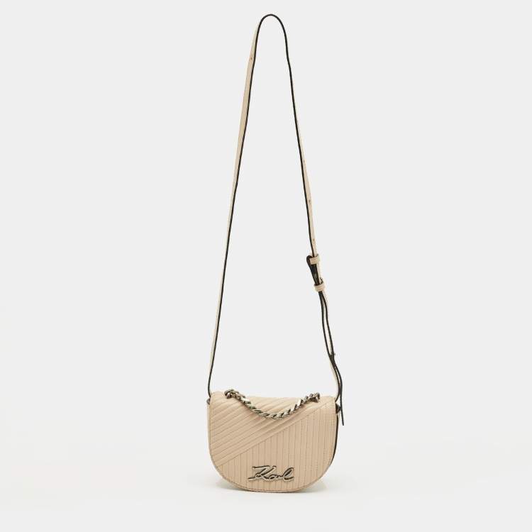 Pre Owned Karl Lagerfeld Light Beige Quilted Leather K/Signature Convertible Belt Bag