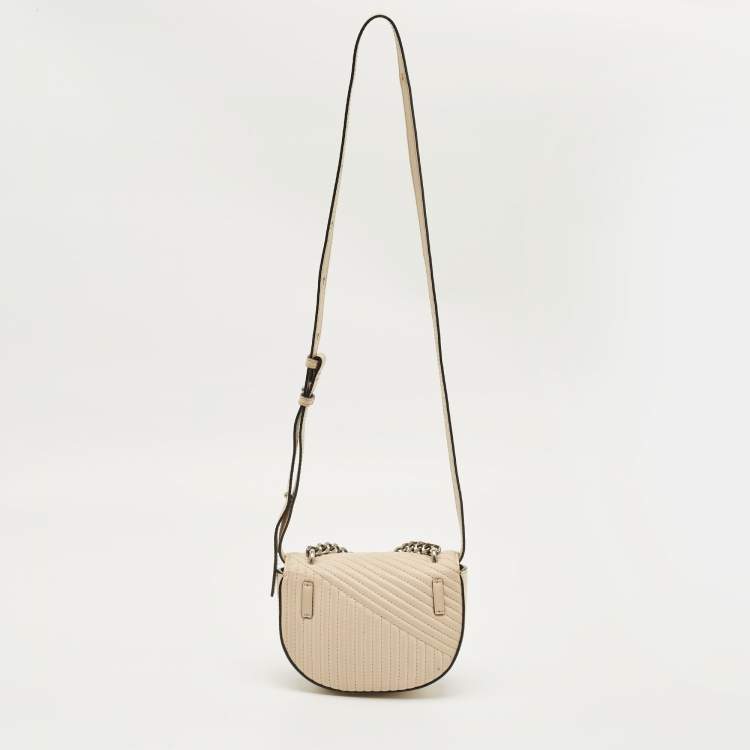 Pre Owned Karl Lagerfeld Light Beige Quilted Leather K/Signature Convertible Belt Bag