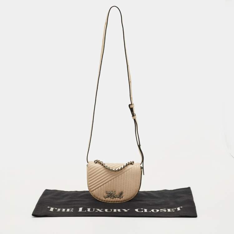 Pre Owned Karl Lagerfeld Light Beige Quilted Leather K/Signature Convertible Belt Bag