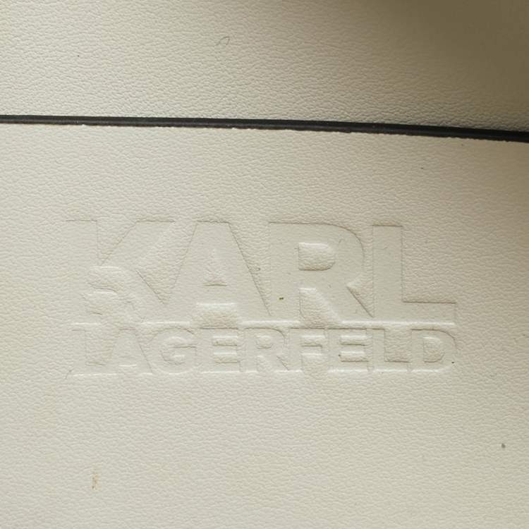 Pre Owned Karl Lagerfeld Light Blue/White Leather K/Circle Camera Crossbody Bag