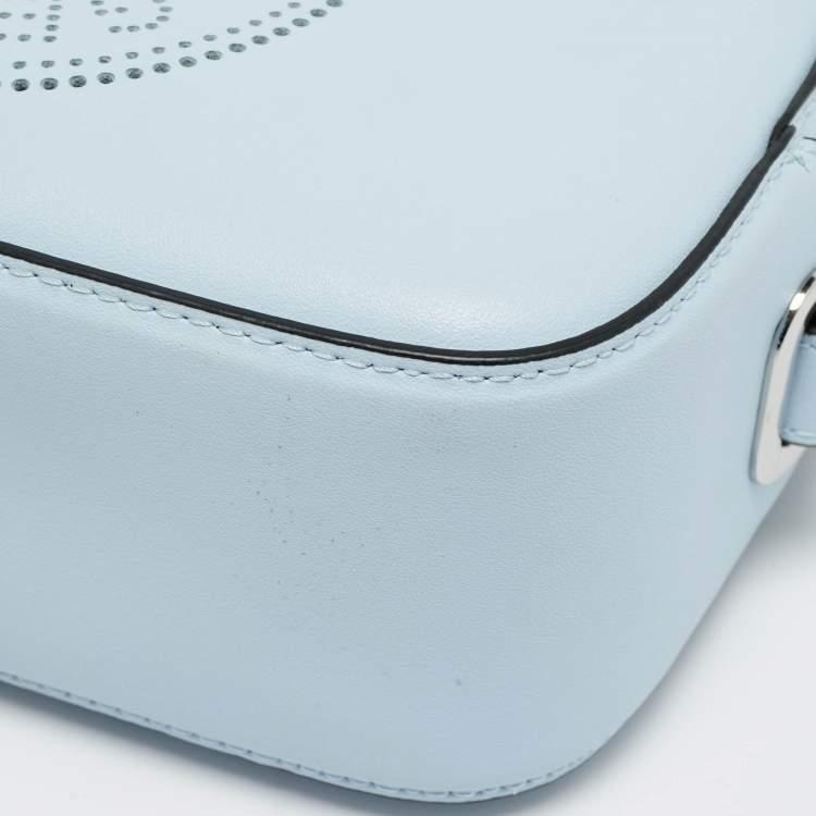 Pre Owned Karl Lagerfeld Light Blue/White Leather K/Circle Camera Crossbody Bag