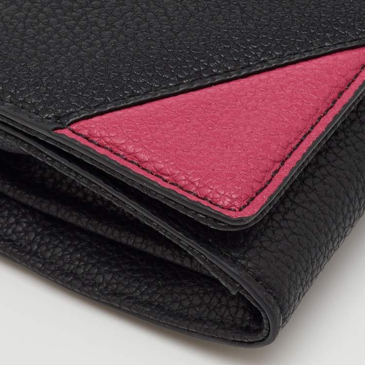 Pre Owned Karl Lagerfeld Black/Pink Leather Wallet on Strap