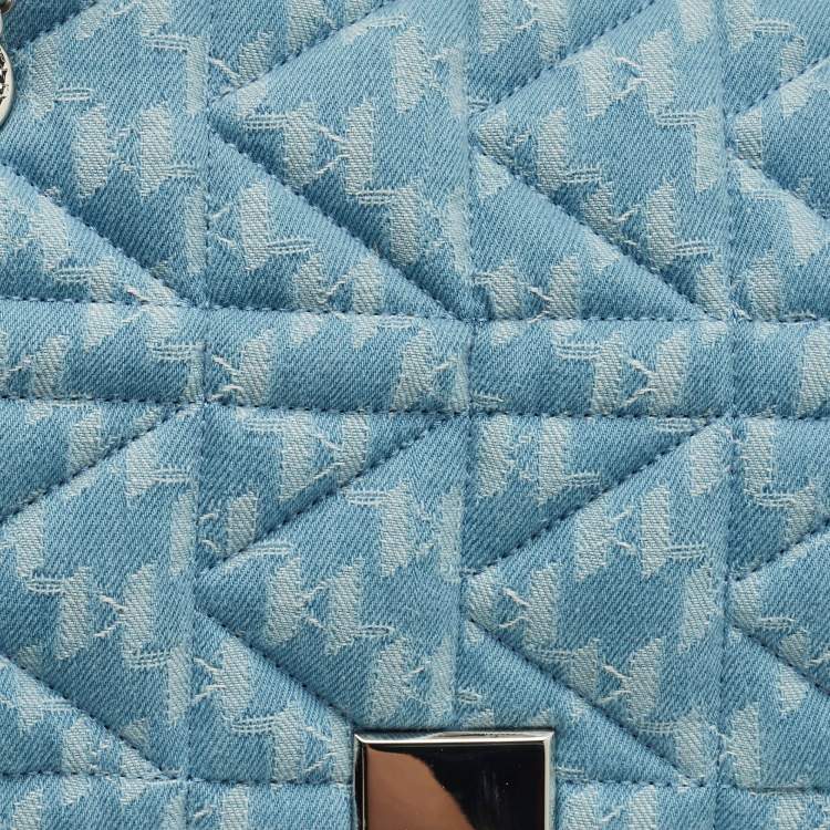 Pre Owned Karl Lagerfeld K/Kuilted Large Blue Denim Jacquard Flap Shoulder Bag