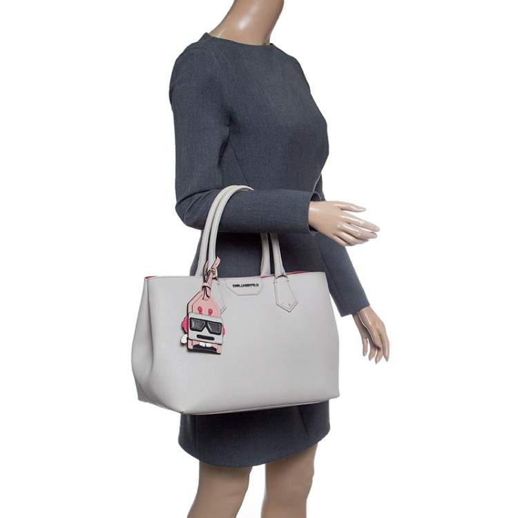Pre Owned Karl Lagerfeld Grey Textured Leather Tote