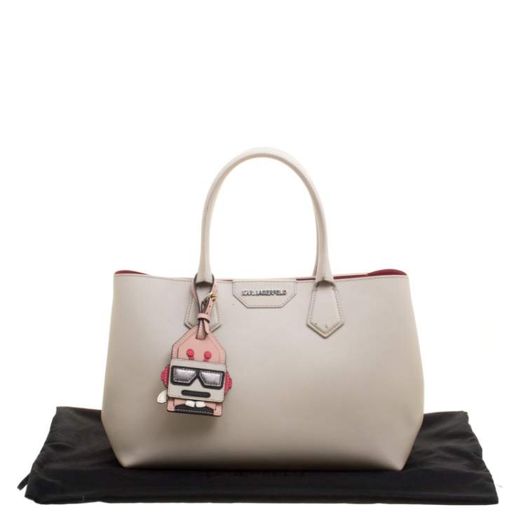 Pre Owned Karl Lagerfeld Grey Textured Leather Tote