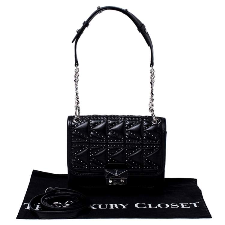 Pre Owned Karl Lagerfeld Black Leather Small K/Kuilted Studs Top Handle Bag