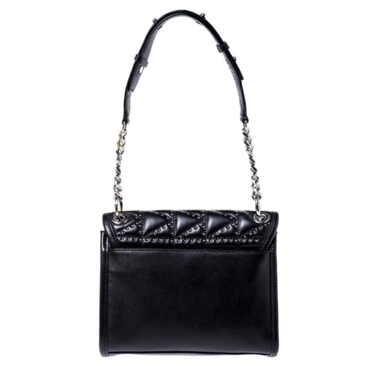 Pre Owned Karl Lagerfeld Black Leather Small K/Kuilted Studs Top Handle Bag