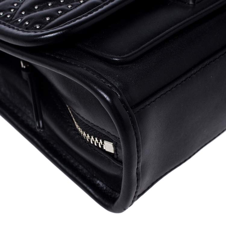 Pre Owned Karl Lagerfeld Black Leather Small K/Kuilted Studs Top Handle Bag