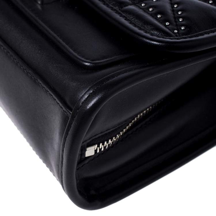 Pre Owned Karl Lagerfeld Black Leather Small K/Kuilted Studs Top Handle Bag