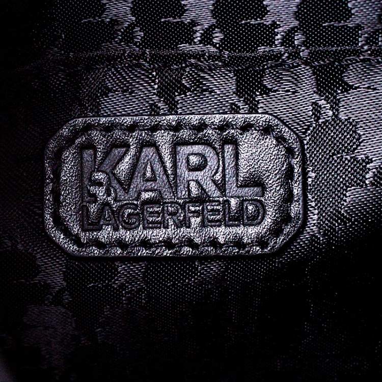 Pre Owned Karl Lagerfeld Black Leather Small K/Kuilted Studs Top Handle Bag
