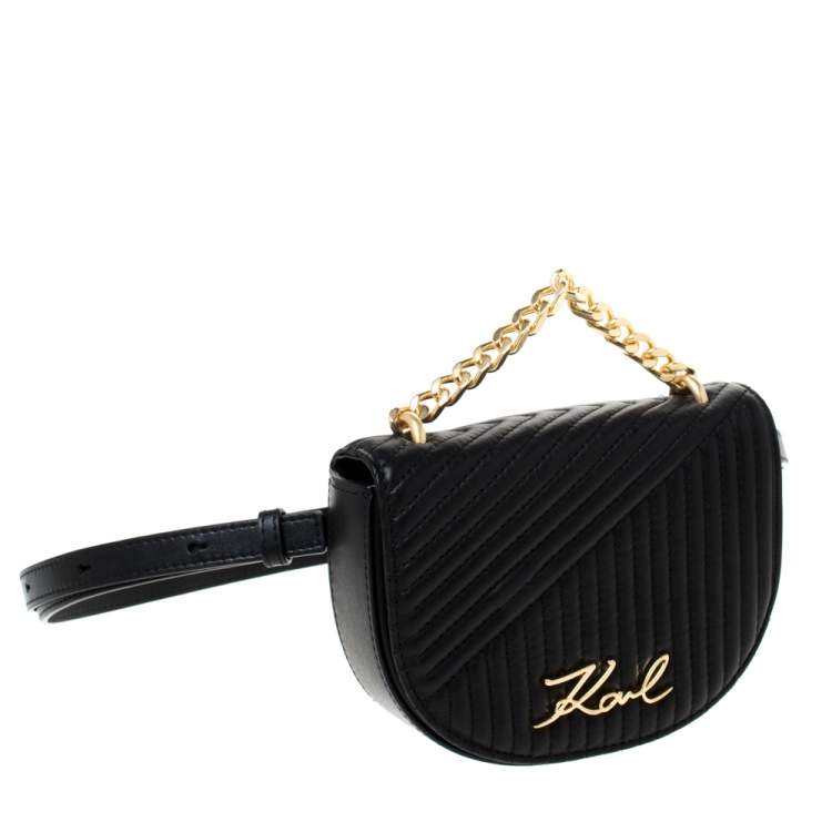 Pre Owned Karl Lagerfeld Black Quilted Leather Belt Bag