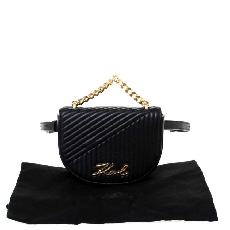 Pre Owned Karl Lagerfeld Black Quilted Leather Belt Bag