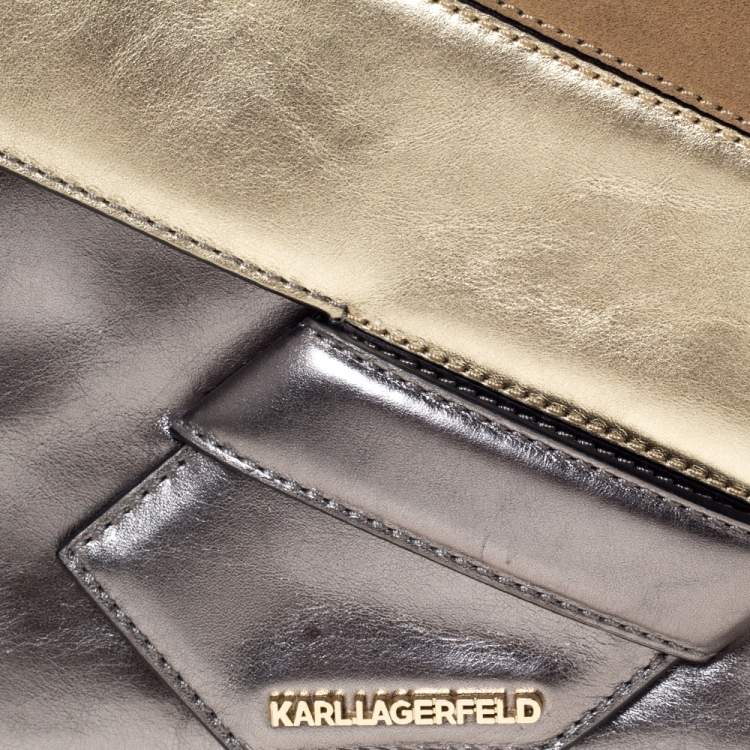 Pre Owned Karl Lagerfeld Metallic Leather and Suede Flap Shoulder Bag