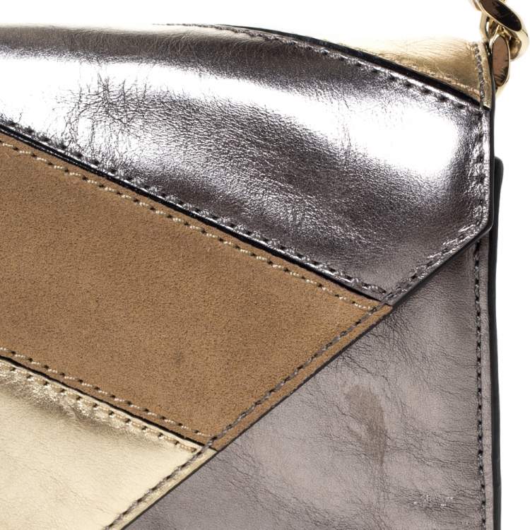 Pre Owned Karl Lagerfeld Metallic Leather and Suede Flap Shoulder Bag