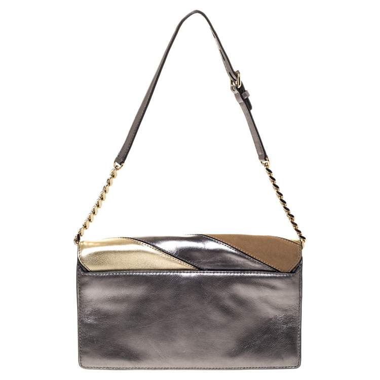 Pre Owned Karl Lagerfeld Metallic Leather and Suede Flap Shoulder Bag