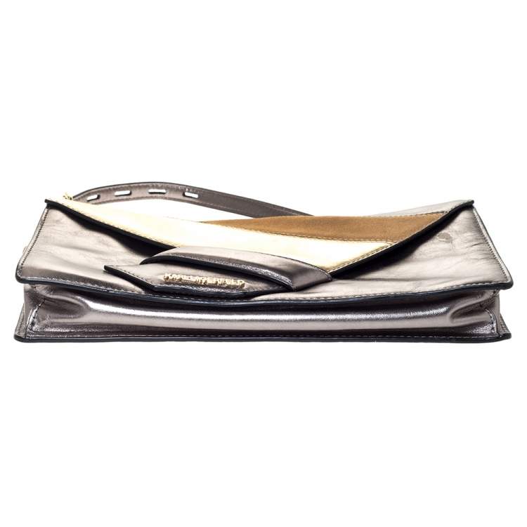 Pre Owned Karl Lagerfeld Metallic Leather and Suede Flap Shoulder Bag
