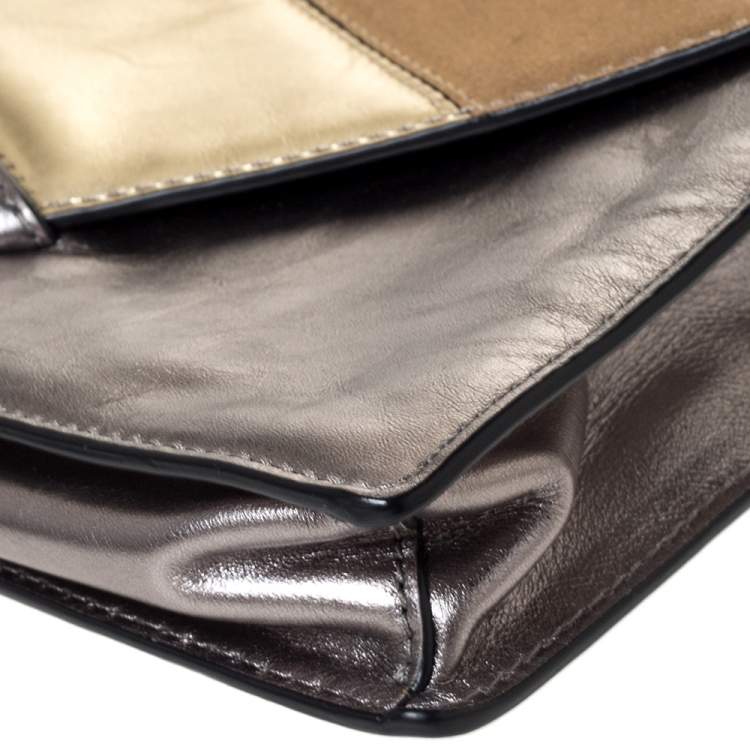 Pre Owned Karl Lagerfeld Metallic Leather and Suede Flap Shoulder Bag