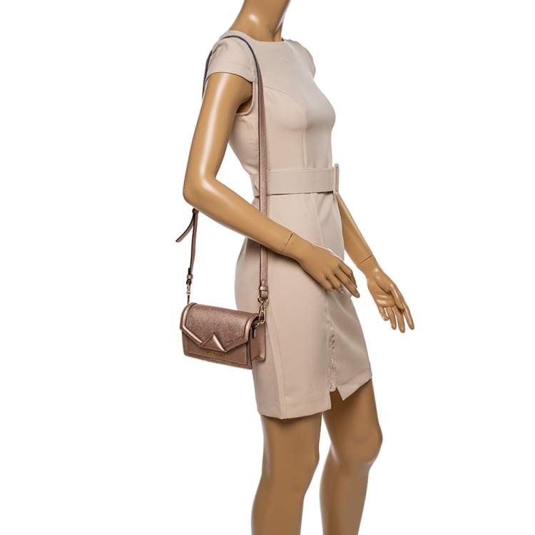 Pre Owned Karl Lagerfeld Metallic Rose Gold Leather Mini K/Klassic Crossbody Bag